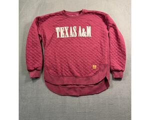 Texas A&M Aggies Pressbox Sweatshirt Large Maroon Quilted Crewneck Pullover Drop